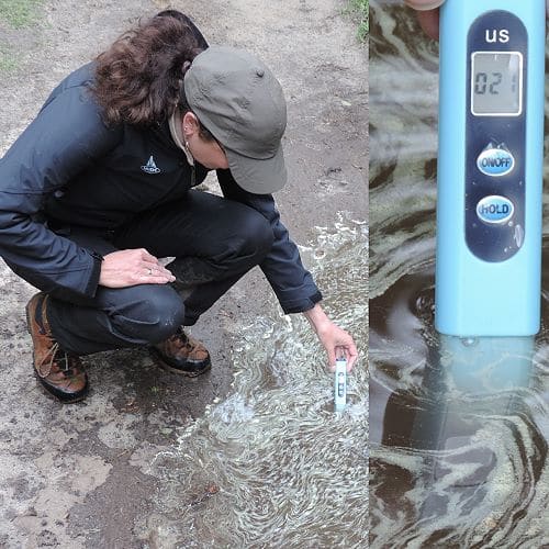 Outdoor-Wasserfilterung - Wasserqualität einer Pfütze mit ppm bestimmen