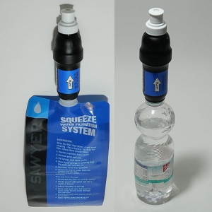 Sawyer Outdoor-Wasserfilter auf Pet-Flasche